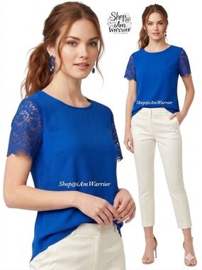 Everly cobalt blue crochet short sleeve top *shop@iamwarrior